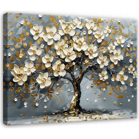 Peinture arbre de vie fleurs pour chambre salon sur toile Murale 120x80 (1/3)