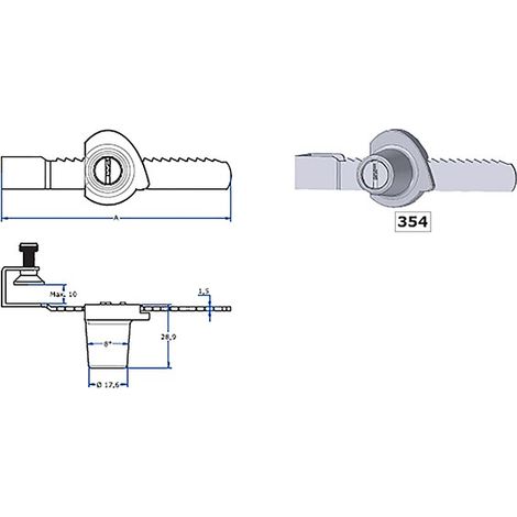 Serrure pour vitrine en verre AGA 155-354110 mm, clés identiques