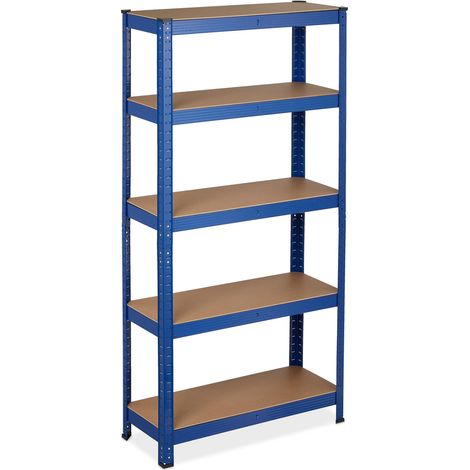 2 Estanterías Carga Pesada, 150 x 75 x 30 cm, 875 kg, 5 Baldas, Montaje de Encaje, Sótano y Garaje, Acero, Azul