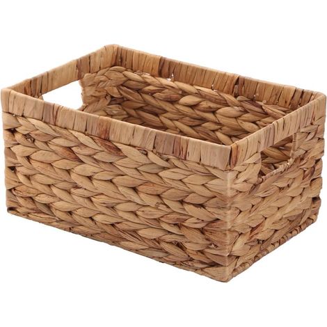Panier rectangulaire tressé en jacinthe d'eau naturelle avec anse, Kingwillow. (Petit) (1/3)