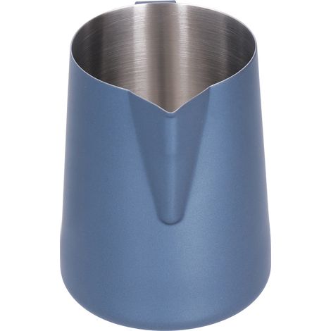 Milchkännchen aus Edelstahl 304, spitzer Ausgießer, abgewinkelter Griff, blau, 600 ml, unbeschriftet, robust zum Aufschäumen von Milch (1/5)