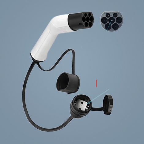Typ-2-auf-Schuko-16A-Ladekabeladapter, kompatibel mit Elektroautos – Weiß und Schwarz (1/3)