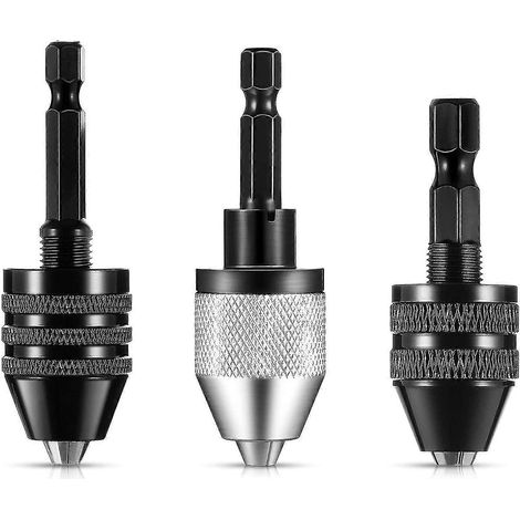 Lot de 3 mandrins de perçage sans clé à queue hexagonale de 6,35 mm (1/4 pouce) avec adaptateur pour perceuse à percussion. (1/5)