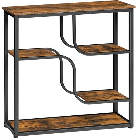 Console Meuble Étroite à 5 Étages, Table d’Entrée Style Industriel Rétro, pour Entrée, Salon, Couloir, Cadre en Fer et Plateau à Motifs de Bois, Marron Rustique et Noir EBF69XG01 (1/5)