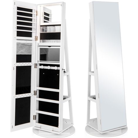 Armoire à bijoux miroir rotative 360° avec 3 modes LED couleur, verrouillable - blanc (1/5)