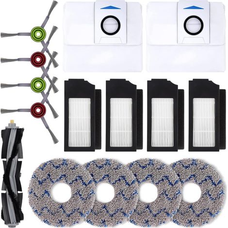 Ricambi compatibili con il robot aspirapolvere ECOVACS DEEBOT X1 OMNI Turbo T10: kit di accessori comprendente 1 spazzola principale, 4 spazzole laterali, 4 filtri, 4 mop, 2 tappetini per mouse e un s