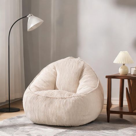 Pouf poire en velours côtelé beige pour salon et chambre d'enfant (1/5)