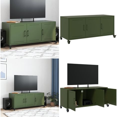 Meuble TV vert olive 100,5x39x43,5 cm acier - Meubles Tv - Meuble Tv - Support Tv - Unité Tv - Rangement Tv - Home & Living