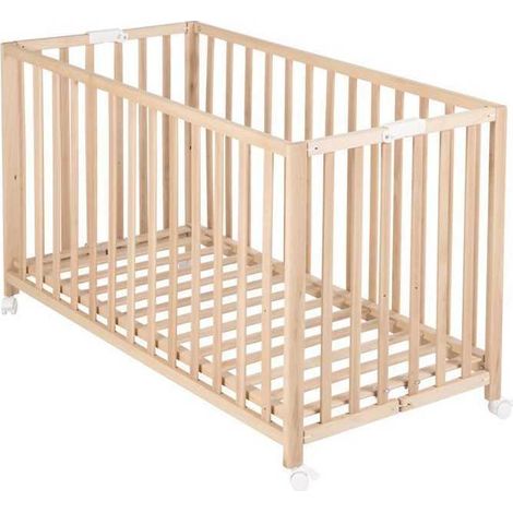 Lit bébé pliant - 60 x 120 cm - ROBA - FOLD UP - Roulettes - Bois naturel (1/3)