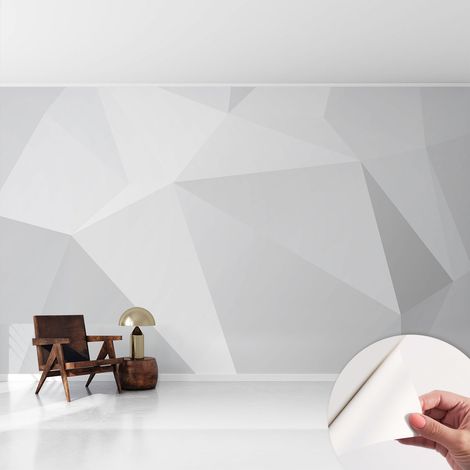 Papier peint adhésif avec colle pour décoration moderne de salon chambre à coucher cuisine et bureau Facile Triangles gris 416x254 cm (1/5)