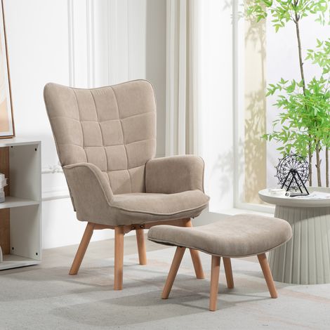 Fauteuil relax avec repose-pieds 72x80x101 cm kaki en polyester avec pieds en bois et design capitonné (1/5)