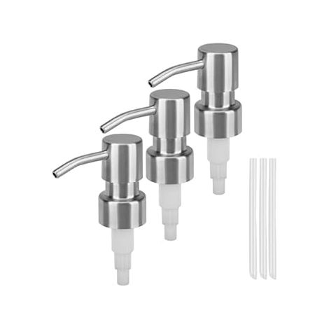 3 Piezas Cabezal de Bomba de Jabón Líquido, Repuesto de Acero Inoxidable con Roscado para Tubo, Bomba para Loción en Cuello Estándar 28/400 para Cocina y Baño. (1/4)