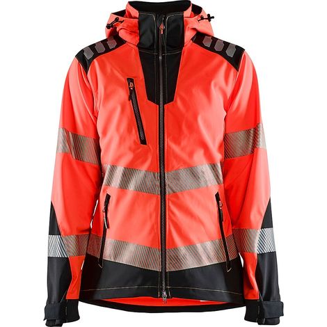 Veste de travail softshell haute visibilité femme 4791 - Rouge fluo/Noir XL