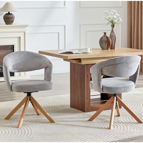 Lot de 2 chaises pivotantes rétro en tissu gris avec pieds en bois massif – hauteur 81,5 cm (1/5)