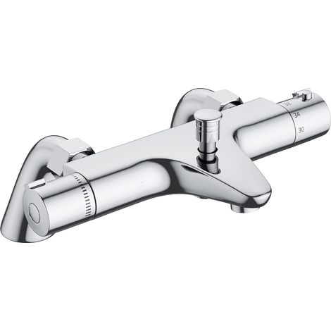 Mitigeur Baignoire Thermostatique, Robinet ,Mitigeur de Douche avec Contrôle de La Température, Laiton, Finition Chromée, Monté sur Baignoire (1/5)