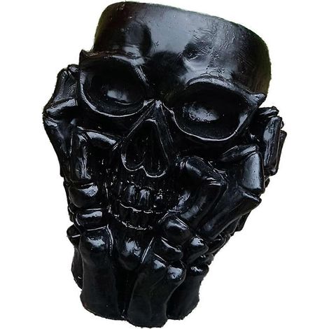 Blumentopf mit Totenkopfmotiv aus Kunstharz, einzigartige Pflanztöpfe, Skelettvase, schwarz