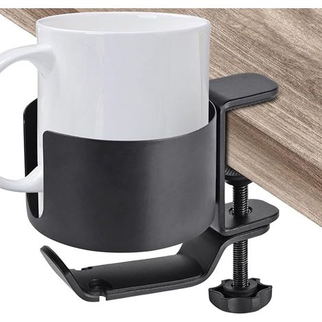 Support de table avec porte-gobelet et support pour casque audio, fixation par pince rotative à 360° pour table et bureau, compatible avec la plupart des tasses et bouteilles, noir (1/5)