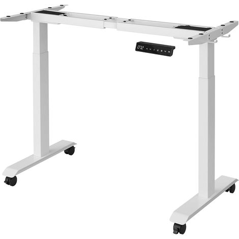 Cadre de bureau électrique pieds de bureau assis-debout sans dessus de table avec crochet réglable en hauteur en continu fonction mémoire acier blanc (1/5)