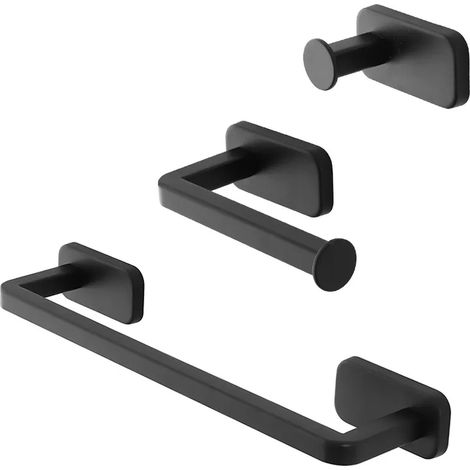 Set 3pz con appendino, porta rotolo e porta salviette a muro in acciaio nero Cubik (1/5)
