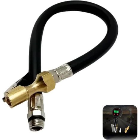 Tuyau gonflage pneu caoutchouc flexible-1 Noir 26 pouces doublure laiton adaptateur valve velo moto gonfleur accessoire ve Aucunely (1/5)