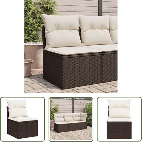 The Living Store Chaise de jardin sans accoudoirs avec coussins marron rotin - Chaises De Jardin - Canapé Extérieur - Fauteuil De Jardin - Mobilier De Jardin - Rotin PE (1/5)