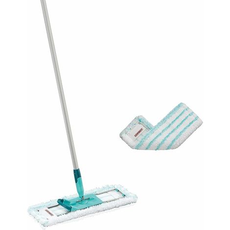 Leifheit rückenschonender Bodenwischer Profi XL Micro Duo inkl. Ersatzbezug Micro Duo aus Mikrofaser, Wischer für Fliesen und Steinböden mit großer Wischbreite, 360° Drehgelenk und Click-System