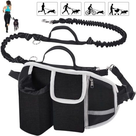 Laisse pour chien Mains libres Laisse pour chien Absorption des chocs Confort Coutures réfléchissantes Idéal pour la course à pied Jogging et la marche Noir cassé (1/4)