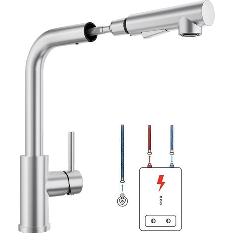 Lonheo Niederdruck Küchenarmatur 360° Drehbar, Wasserhahn Niederdruck  Einhebelhahn aus Edelstahl, Spülenmischer Mischbatterie Untertischboiler Kaltes und heißes Wasser (1/5)