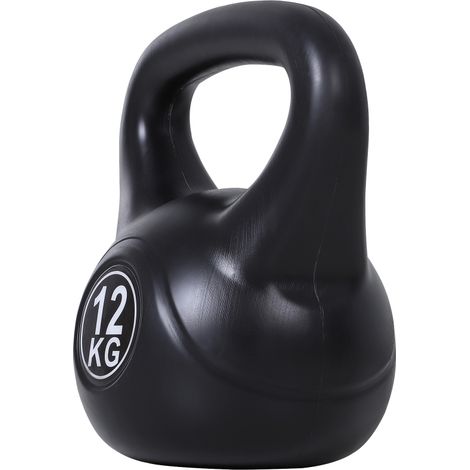 Kettlebell Kugelhantel 12 kg, mit Sand befüllt, Kunststoff-Rahmen, Schwarz (1/5)