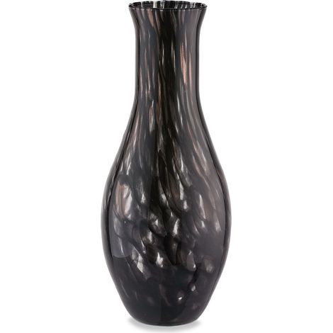 "Vaso artigianale nero e ambra FIASCO in vetro di Murano 40 cm." (1/2)