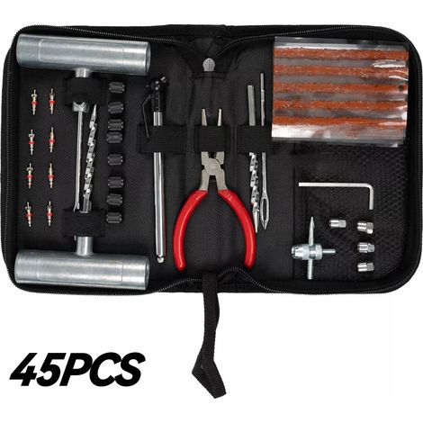 Schlauchloses Reifenreparaturset (45-teilig) für Pkw und SUVs - JINFGERNE - Ergonomisches Werkzeug mit Stopfen und Reparaturstreifen, ideal für Pannen am Straßenrand (1/5)