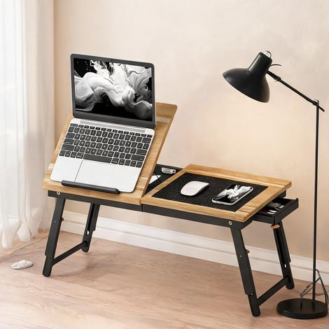 Bureau de lit pliable en bambou avec plateau réglable et tiroir (1/5)