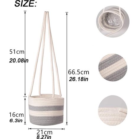 Jardinières suspendues pour l'intérieur et l'extérieur, suspension pour plantes en macramé, jardinière suspendue artisanale en corde de coton, pot de fleurs, rangement (1/5)