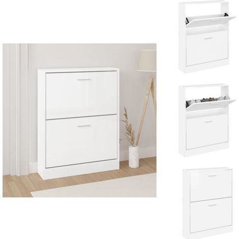 Schuhschrank Hochglanz-Weiß 59x17x81 cm Holzwerkstoff - Schuhschrank - Holzwerkstoff - Weiß - Garderobe - Schrank (1/5)