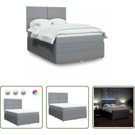 vidaXL LED-Beleuchtung - Boxspringbett mit Matratze Hellgrau 140x200 cm Stoff (1/5)