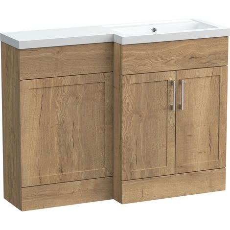 Pirehill Traditional Floor Standing 2 Door Vanity Basin WC Combination Unit with Polymarble Basin, Right Hand, 1100mm, Autumn Oak