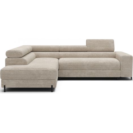 Canapé d’angle convertible KOLEZO en tissu côtelé avec coffre et têtières réglables – 274cm angle gauche-Beige-angle gauche (1/5)