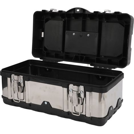 Boîte à outils 14 pouces grande capacité en acier inoxydable verrouillable avec bac amovible pour rangement maison et réparation auto (1/5)