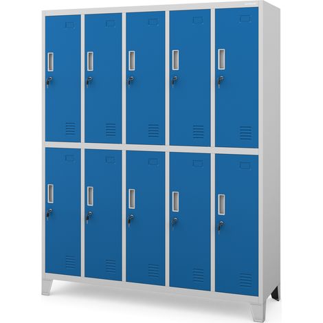 Armoire vestiaire pour vêtements de travail, 10 portes BARTEK, 1360 x 1720 x 450 mm, gris bleu