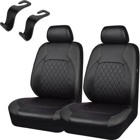 Lot de 2 Housses de siège universelles, Cuir synthétique, Airbag latéral, Noir, Pour voiture, camion, SUV (1/5)