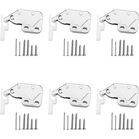Lot de 6 loqueteaux à ressort - Mini loqueteaux à ressort - Pour porte d'armoire, avec vis, tiroirs, abris de jardin (1/5)