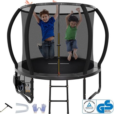 Devoko – Trampoline 228cm noir – Ceinture de sécurité – Filet de rangement – Toiles en polypropylène résistantes aux UV – Installation rapide