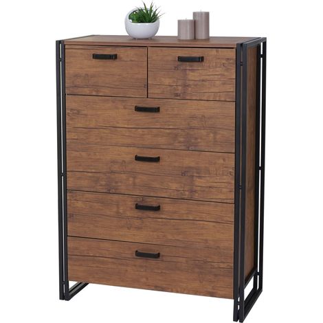 Buffet haut HWC-A27, 115x80x40cm, 6 tiroirs, aspect chêne (1/5)