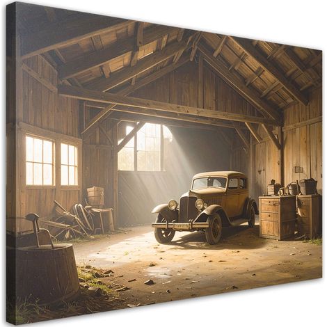 Stampe su Tela, Auto d'epoca in un garage in stile retrò vintage, 30x20 (1/5)