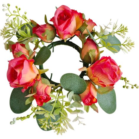 Couronne De Fleurs - Décoration De Table Ronde En Plastique Avec Roses Et Feuillages - Pour Mariage Fête Ou Décoration Intérieure - 20 X 20 X 7 Cm - 1 Pièce (1/5)