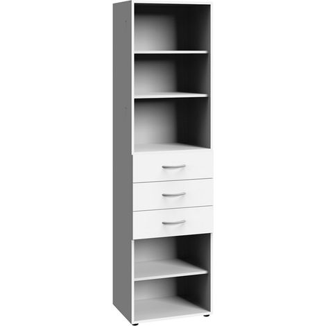 Etagère de rangement avec 3 tiroirs et 3 tablettes en mélamine coloris blanc - longueur 45 x hauteur 185 x profondeur 40 cm