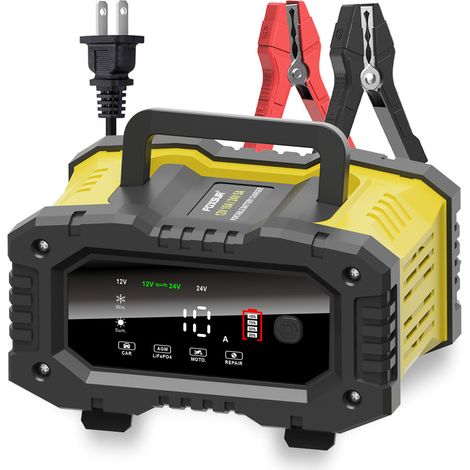 FOXSUR 10A Chargeur de batterie portable 12 V/24 V pour motos et voitures (1/5)