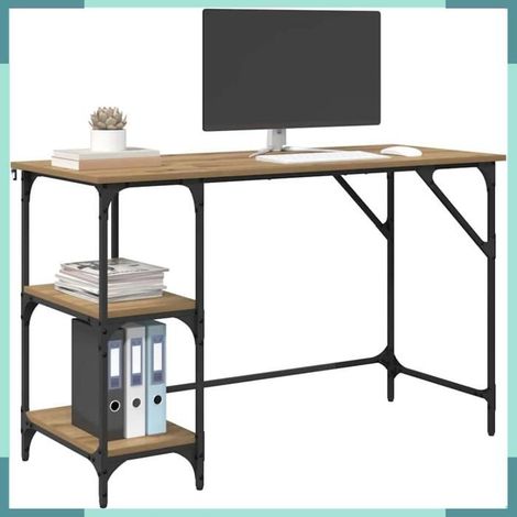 Bureau - 883033 - Chêne artisanal - 120 x 50 x 75 cm - 3 étagères (1/5)