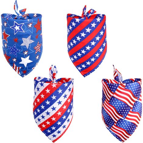 Lot de 4 bandanas pour chien du 4 juillet, accessoires de fête pour chien, foulard triangulaire pour animal de compagnie