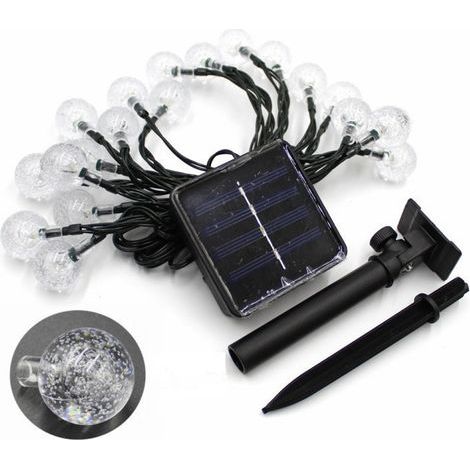Guirlande lumineuse solaire d'intérieur/extérieur - 12 mètres. 100 perles LED. étanche IP65. avec boule de cristal illuminée par LED. idéale pour décorer balcons. parasols. jardins. terrasses. fêtes. (1/5)